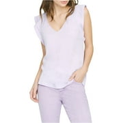 Sanctuary Clothing Womens Flutter Sleeve Basic T-Shirt, Purple, X-Large
