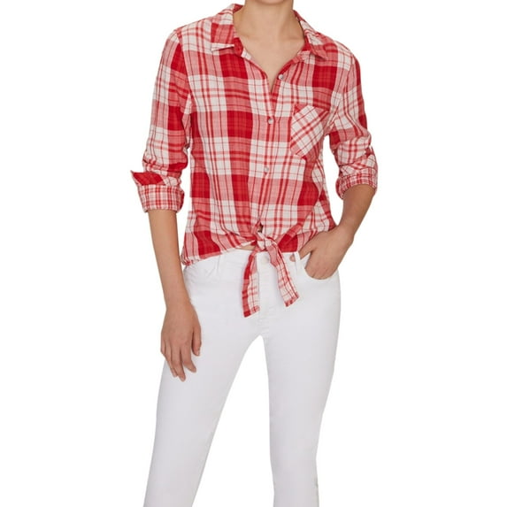 Sanctuary Clothing Womens Hayley Tie Front Button Down Blouse, Red, X-Large