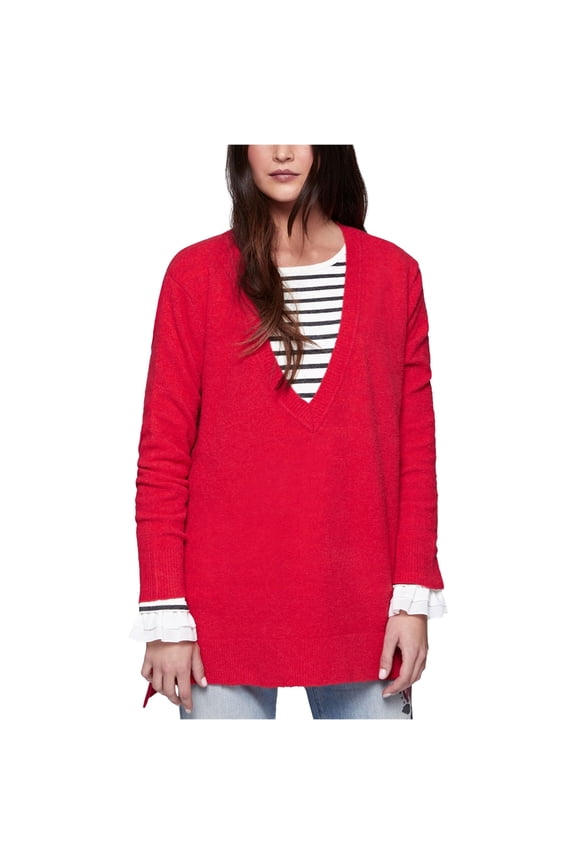 Clothing Womens Hi Low Tunic Sweater, Red, Large