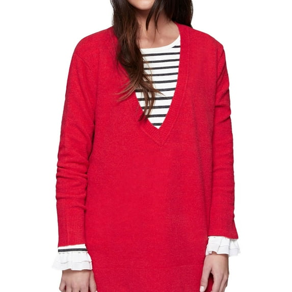 Sanctuary Clothing Womens Hi Low Tunic Sweater, Red, Small