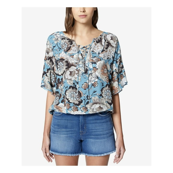 Sanctuary Clothing Womens Lace Up Pullover Blouse, Blue, Small