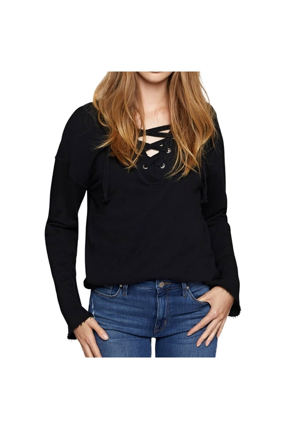 Clothing Womens Lace-up Sweatshirt, Black, X-Small