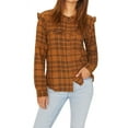 thumbnail image 1 of Sanctuary Clothing Womens Plaid Button Up Shirt, Brown, Large, 1 of 2