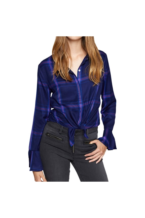 Clothing Womens Plaid Button Up Shirt, Purple, Juniors, X-Small