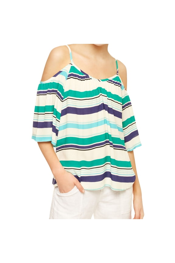 Clothing Womens SS Cold Shoulder Blouse, Green, X-Large