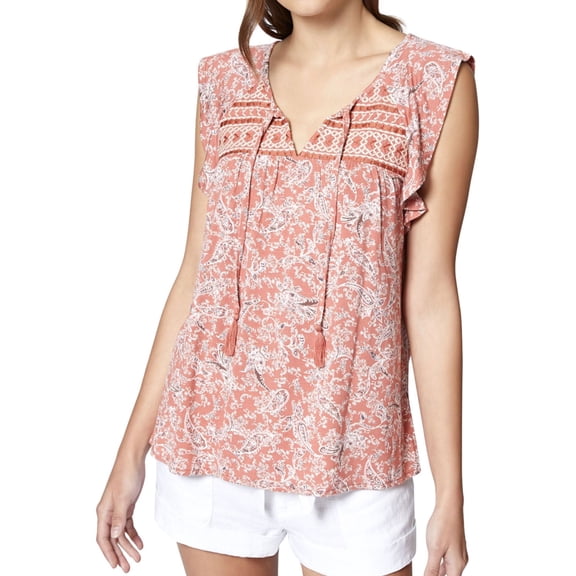 SANCTUARY Womens Coral Embroidered Paisley Sleeveless V Neck Top  Size: S