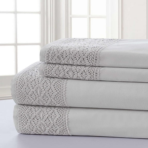 Sanctuary Crochet Yorkshire Lace Sheet Set - Silver/Gray Queen