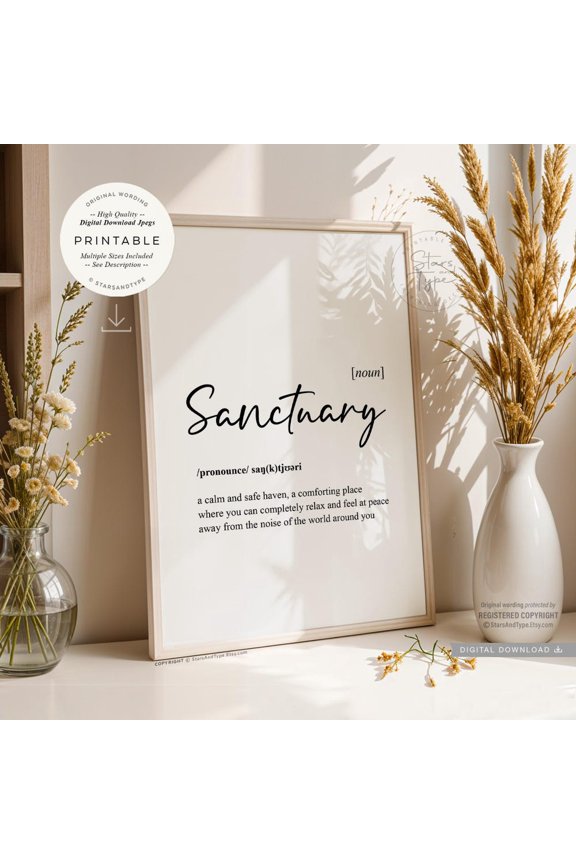 Sanctuary Definition Print Art Cosy Comfort Quote Home Decor Print