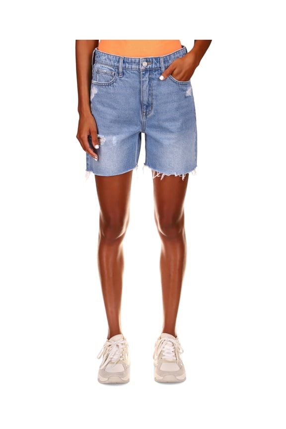 Destructed Cut-hem Denim Shorts In Fade