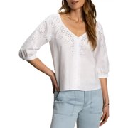 Sanctuary Fallen Blooms Top Womens XS White Solid V-Neck Linen Blend Pullover