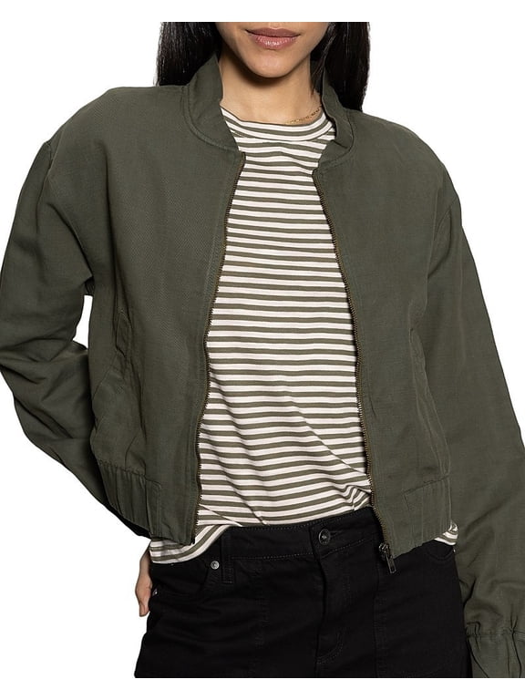 Linen-Blend Bomber Jacket Women's XL Kalamata Long Sleeve Full Zip