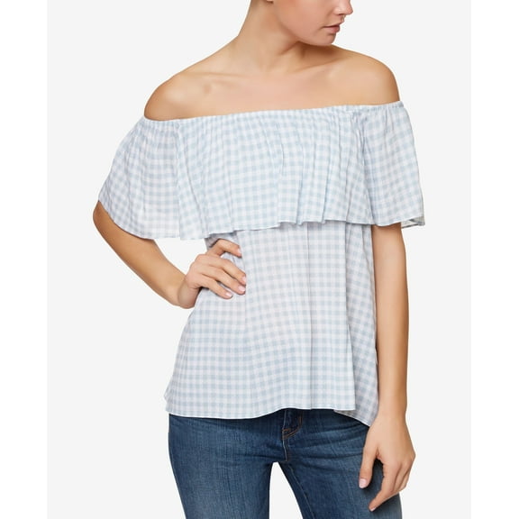 Sanctuary Misha Cotton Off The Shoulder Flounce Top Sunbleached Blue XS