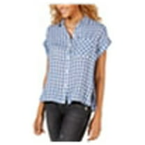Sanctuary Mod Short-Sleeve Shirt (Blue Plaid, L)