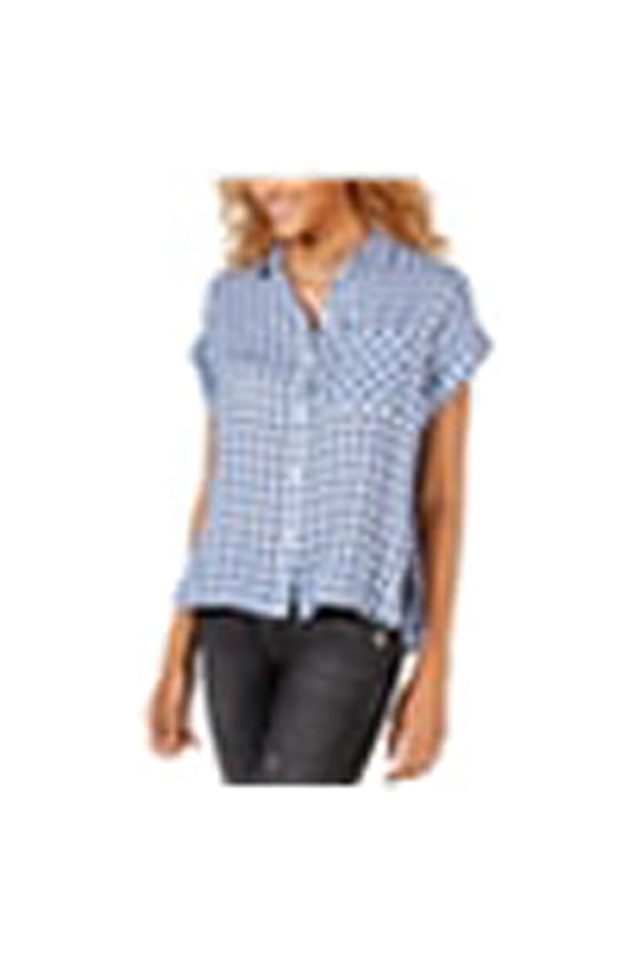 Mod Short-Sleeve Shirt (Blue Plaid, L)