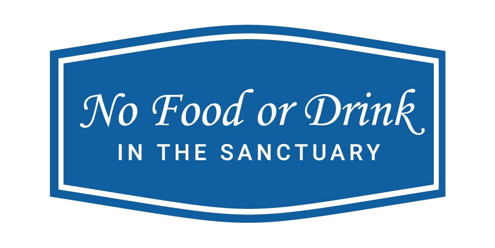 Sanctuary No Or Drink Sign, Medium 5 Pack with Double Sided Tape for Business, Blue