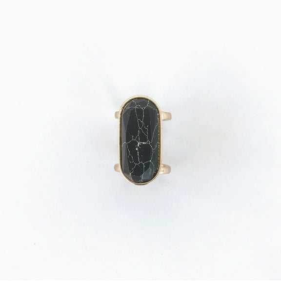 Sanctuary Project Semi Precious Black Howlite Oval Statment Ring Gold