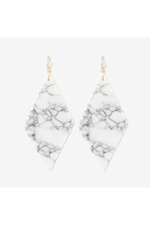 Sanctuary Project by sanctuaire Semi Precious White Howlite Diamond Drop Statement Earrings Gold