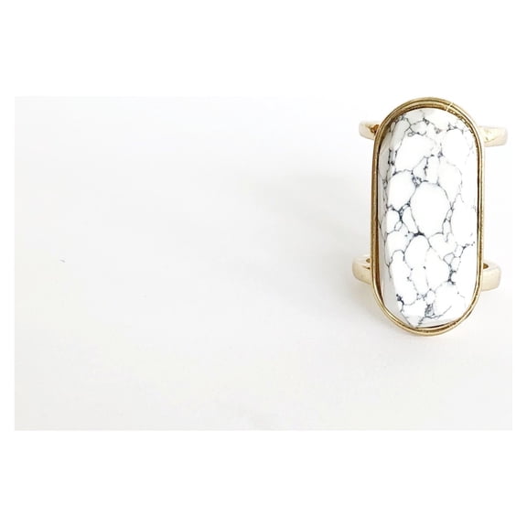 Sanctuary Project by sanctuaire Semi Precious White Howlite Oval Statement Cocktail Ring Gold
