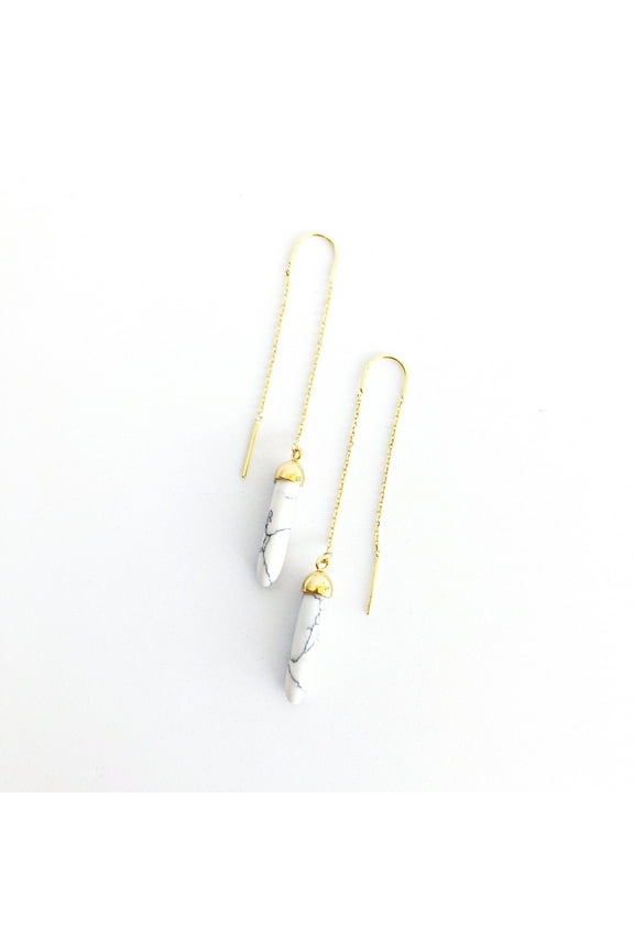 Sanctuary Project by sanctuaire Semi Precious White Howlite Pillar Threader Drop Earrings Gold