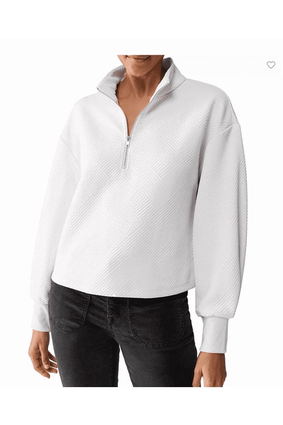 Quilted Popover Quarter Zip Sweater, Off White, XXL