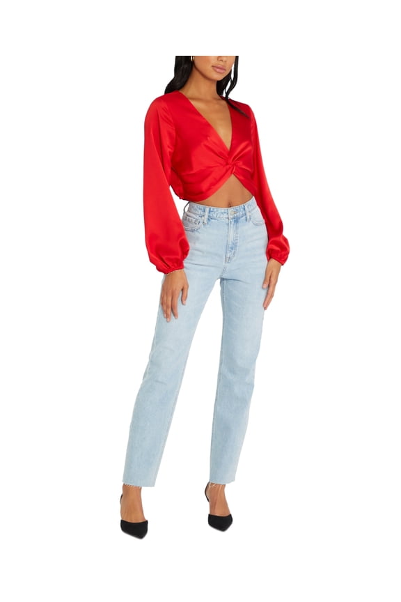 Twisted Satin Top In Ruby - S