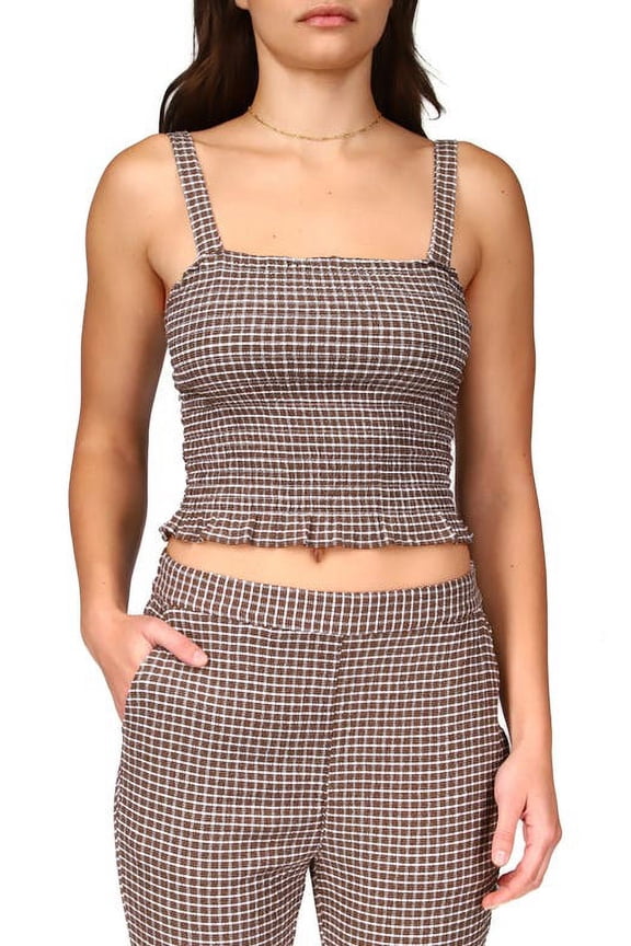 Westside Check Smocked Crop Camisole In Chocolate Gingham - M