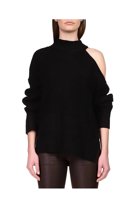 Women's Black One Cold Shoulder Long Sleeve Sweater