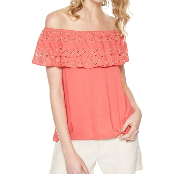 Sanctuary Women's Eyelet Off-Shoulder Popover Blouse Pink XL