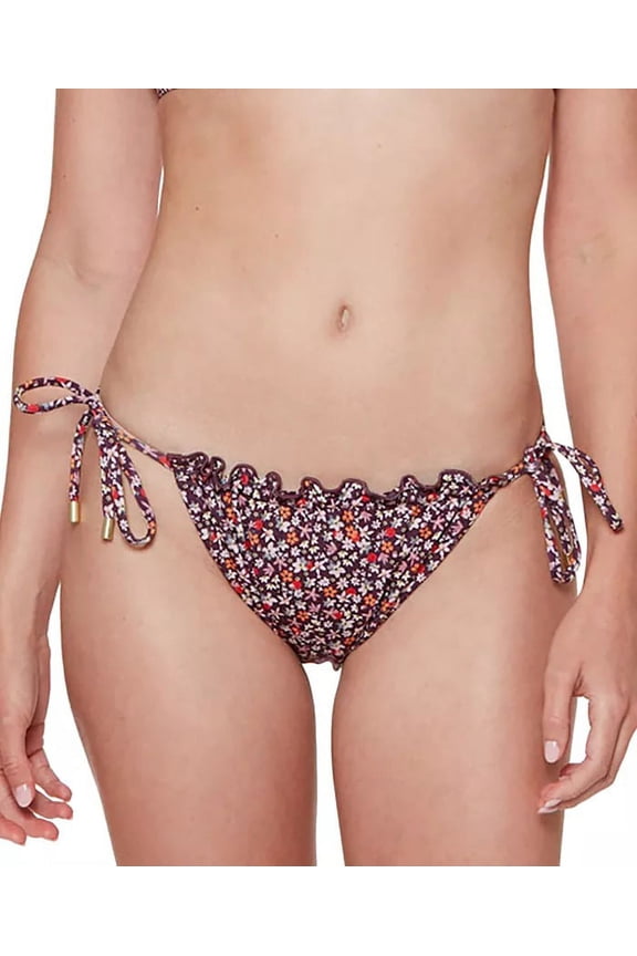 Women's Micro Garden Side Tie Hipster Bikini Bottoms Swimsuit Black Multi Size X-Large