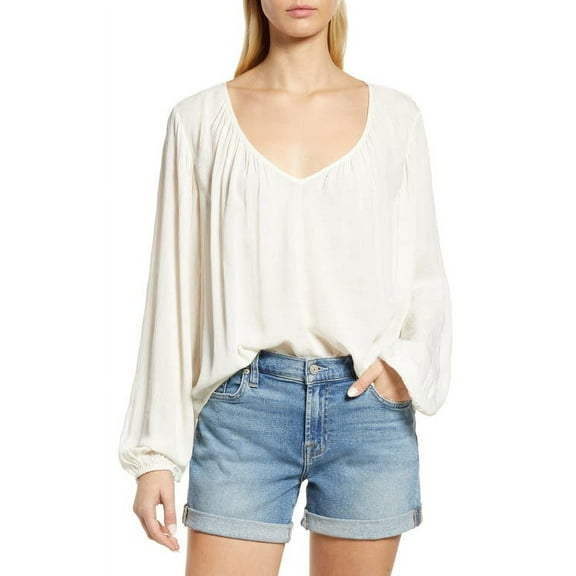 Sanctuary Women's Relaxed Fit Long Sleeve High Low Crop Top White Size Large