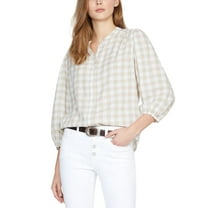 Sanctuary Womens Blouse Small Knit Top Evelyn Check Plaid   Beige S