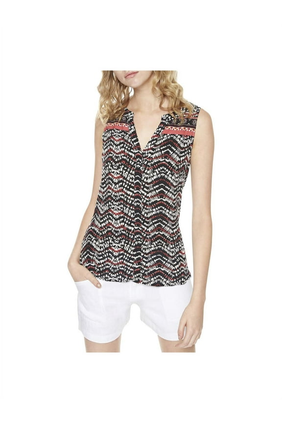 Womens Border Craft Printed Split Neck Tank Top
