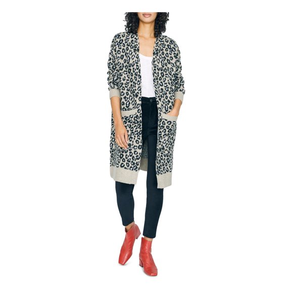 Sanctuary Womens Cats Meow Leopard Print Long Sleeves Cardigan Sweater Taupe XXL