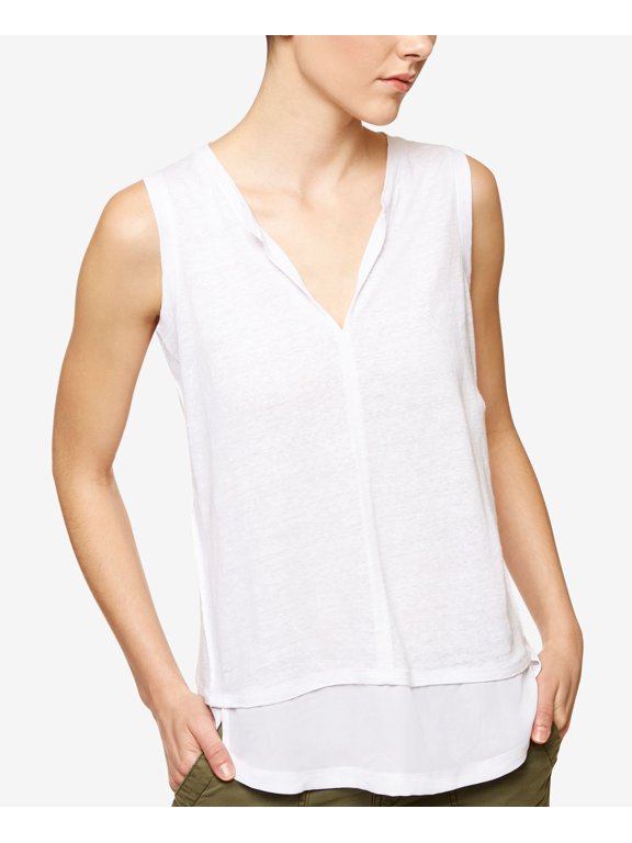 Womens City Burnout Chiffon Trim Tank Top White S