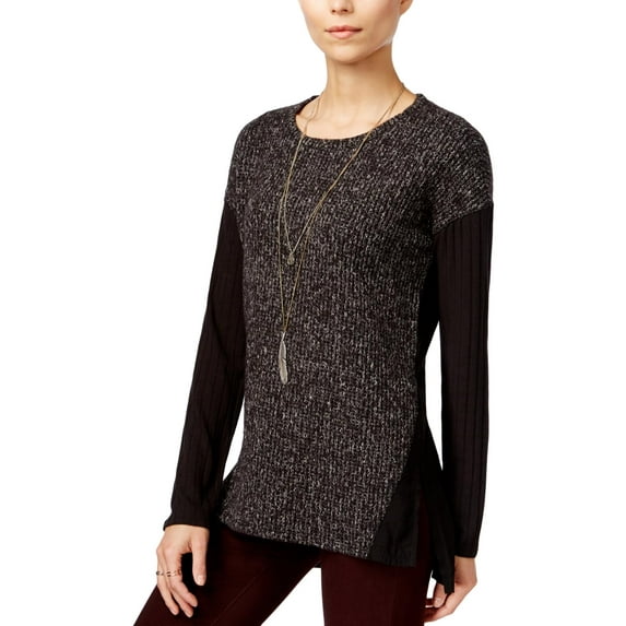 Sanctuary Womens Colorblocked Mixed Media Pullover Sweater