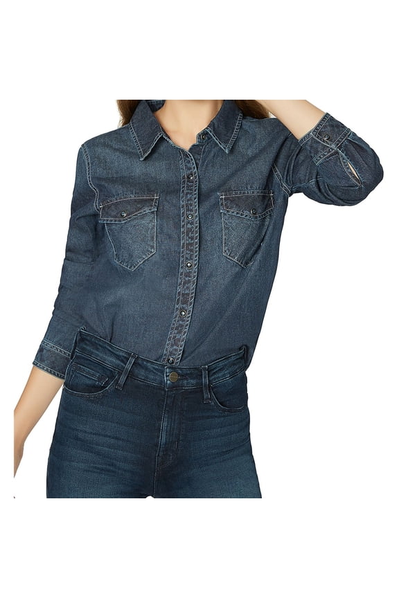 Womens Denim long Sleeves Denim Shirt Blue XS