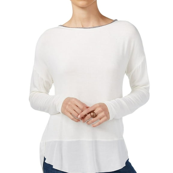 Sanctuary Clothing Womens Dillon Beaded Knit Blouse, White, X-Small