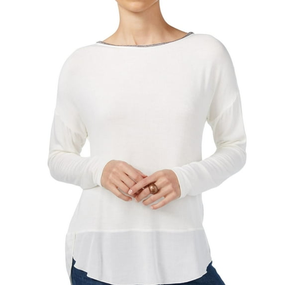 Sanctuary Clothing Womens Dillon Beaded Knit Blouse, White, X-Small