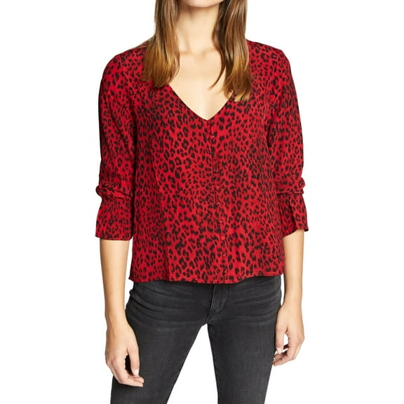 Sanctuary Clothing Womens Smocked Button Down Blouse, Red, X-Small