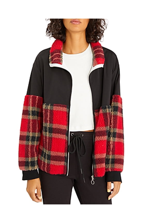 Womens Faux Sherpa Plaid Windbreaker Jacket