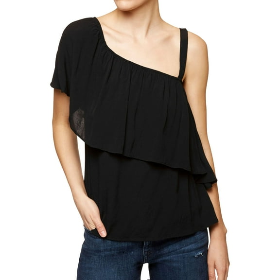 Sanctuary Clothing Womens Ruffled One Shoulder Blouse, Black, X-Large