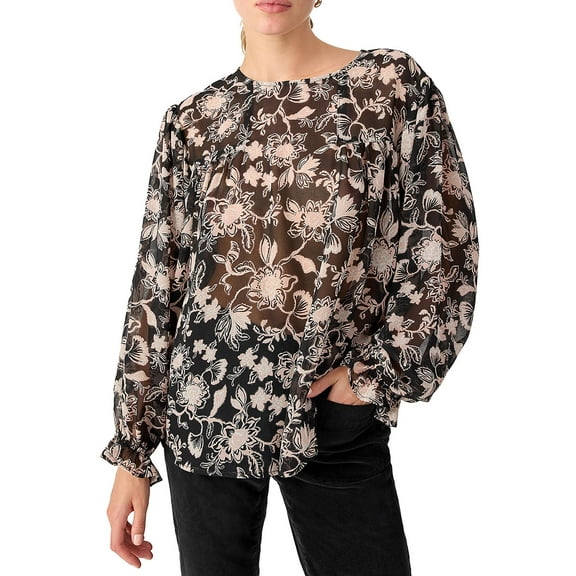 Sanctuary Womens Floral Print Bishop Sleeve Blouse