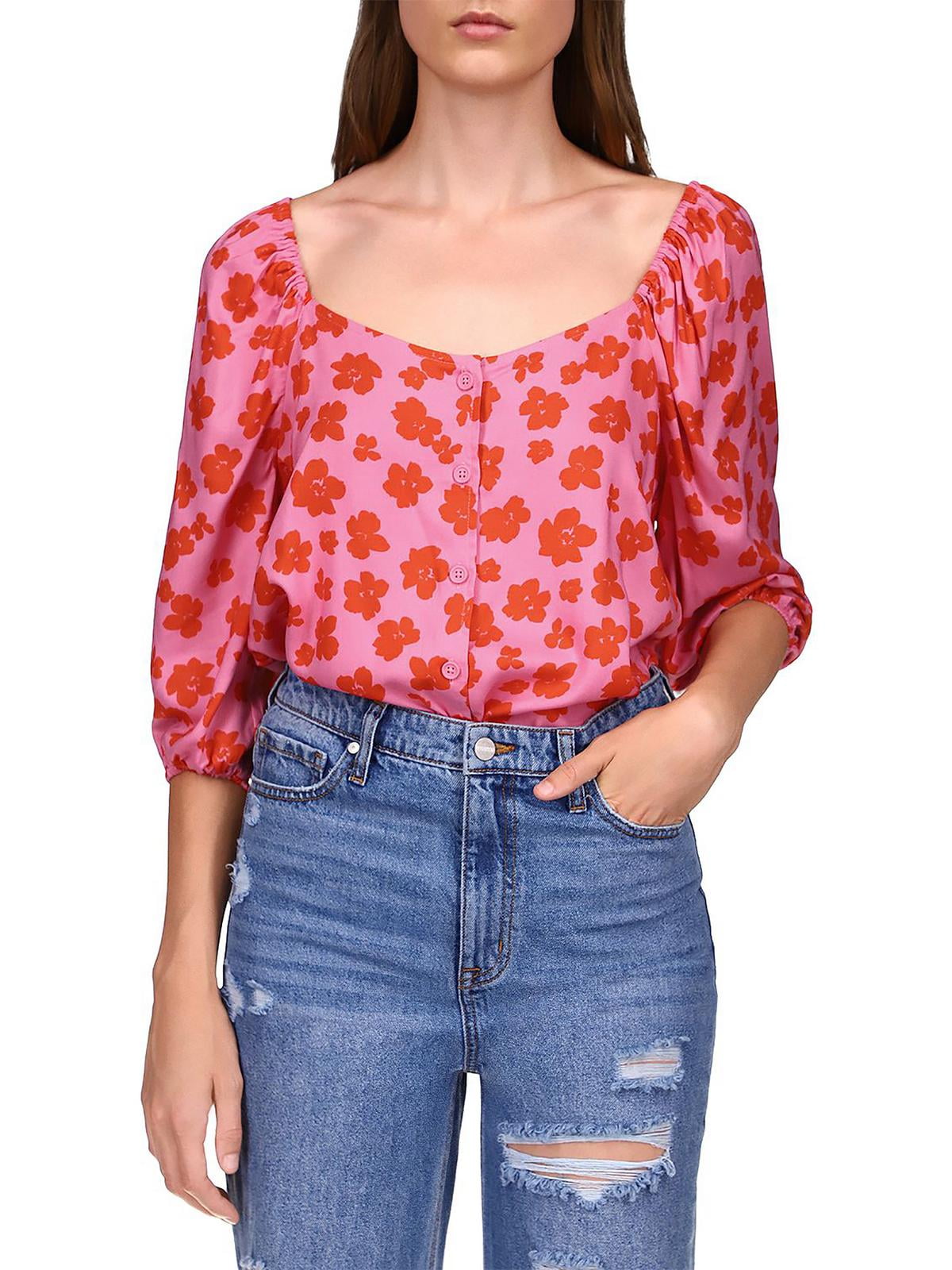 Sanctuary Womens Floral Print Peasant Top ButtonDown Top