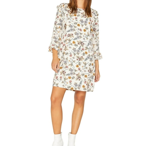 Sanctuary Womens Floral Ruffle Casual Dress Ivory S