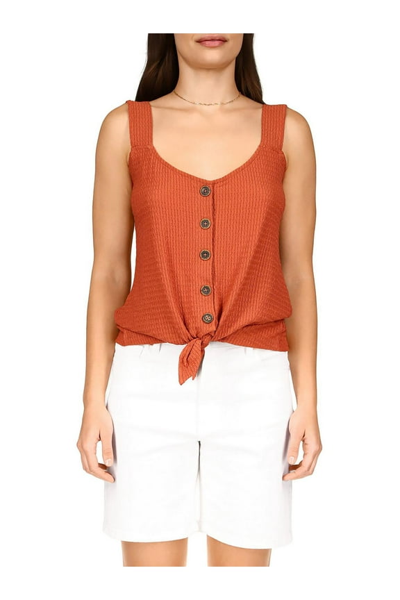 Womens Golden Hour Button-Down Tie Front Tank Top