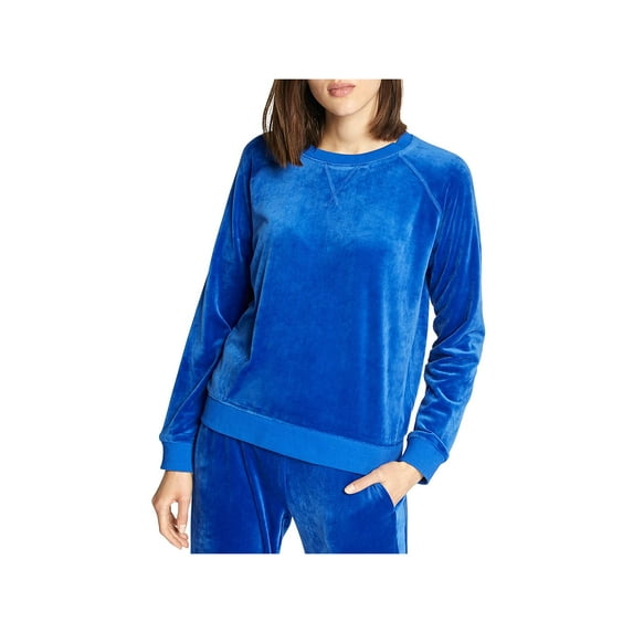 Sanctuary Womens La Brea Velour Crewneck Pullover Sweater Blue S
