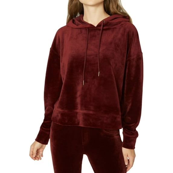 Sanctuary Clothing Womens Velour Hoodie Sweatshirt, Red, X-Large