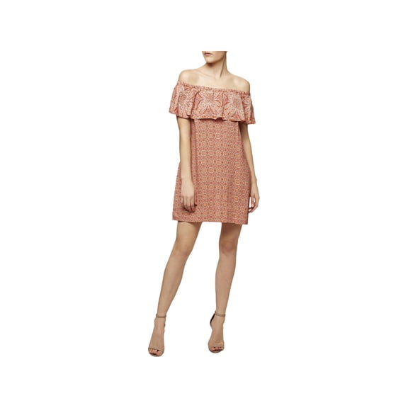 Sanctuary Womens Off-The-Shoulder Printed Flounce Dress