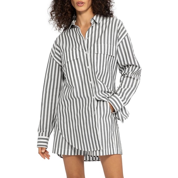 Sanctuary Womens Pinstripe Collared Button-Down Top