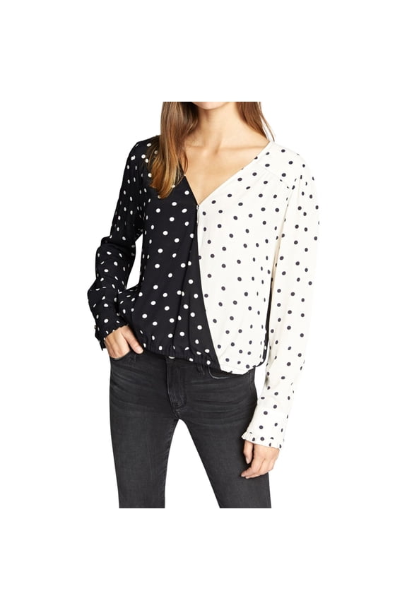 Clothing Womens Dot Wrap Blouse, Black, Medium